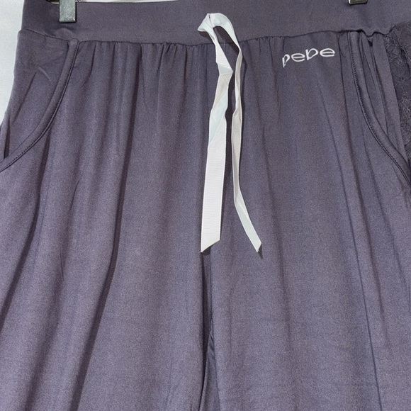 BEBE Pajama Set Pants Elastic Waist Lace Panel rim Down the Legs Size L - Picture 6 of 16